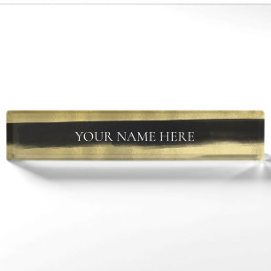 Moderne Glam Zwart & Goud Kwaststreep Streep Naambordje