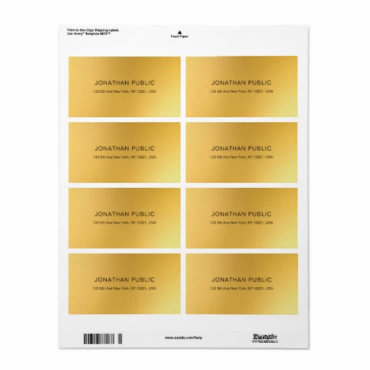 Moderne Glamour Goud Plain Elegante Gouden Verzend Etiket (Full Sheet)