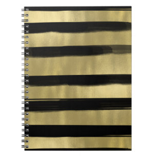 Moderne glamour zwart & goud penseelstreek streep notitieboek