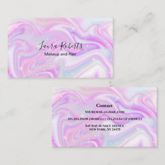 Moderne glans ridescent Sparkle Holografisch Roze Visitekaartje (Voorkant / Achterkant)