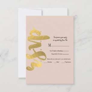 Moderne glanzende namaakfolie goud beige trouwdeta RSVP kaartje