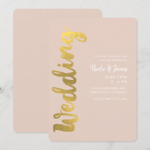 Moderne Glanzende Nep Goud Folie Beige Bruiloft Kaart