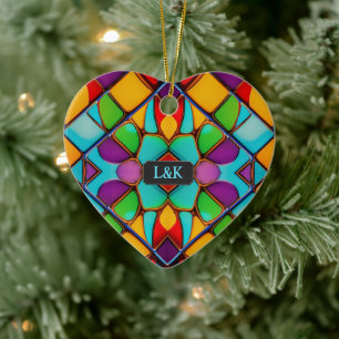 Moderne Glas in lood op maat gesneden kerstmis Keramisch Ornament
