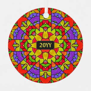 Moderne Glas in lood van de Kerk met Jaar Metalen Ornament