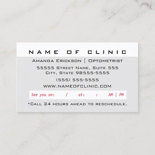 Moderne glazen Eye Exam Appointinder Afsprakenkaartje (Achterkant)