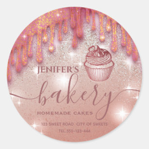 Moderne glinsterende druppels cupcake bakkerij lab ronde sticker
