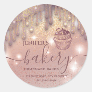 Moderne glinsterende druppels cupcake bakkerij lab ronde sticker