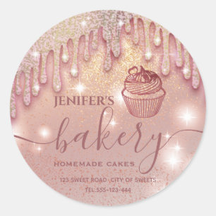 Moderne glinsterende druppels cupcake bakkerij lab ronde sticker