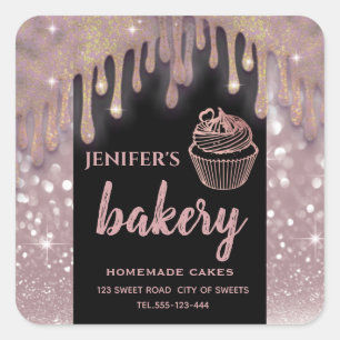 Moderne glinsterende druppels cupcake bakkerij lab vierkante sticker