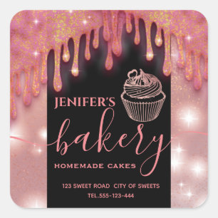 Moderne glinsterende druppels cupcake bakkerij lab vierkante sticker
