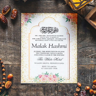 Moderne Gliter Bloemen Baby Islamitische Aqiqa Aqe Kaart