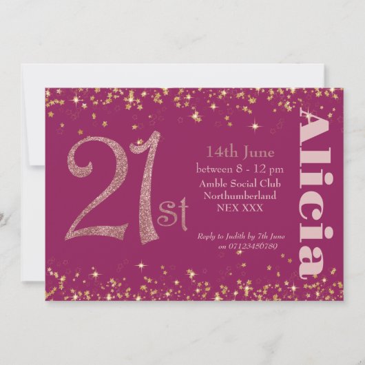 Moderne Glitter 21e Verjaardagsfeest Elegante Typo Kaart (Voorkant)