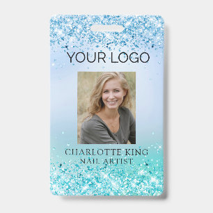 Moderne Glitter Blau Personeelsfoto ID-badge Badge