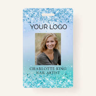 Moderne Glitter Blauwe Werknemer Foto ID Badge