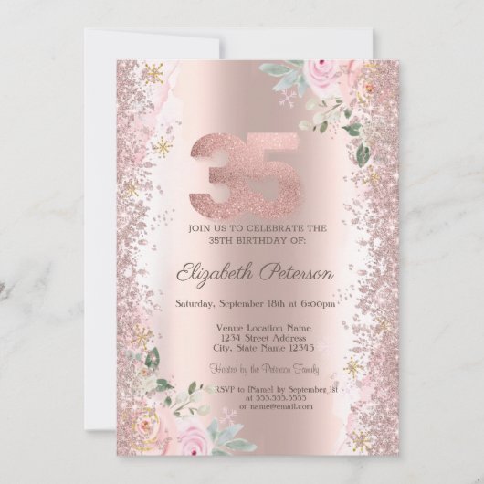 Moderne Glitter Confetti Roos Gouden Rozen 35e Kaart (Voorkant)