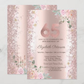 Moderne Glitter Confetti Roos Gouden Rozen 65e Kaart (Voorkant / Achterkant)