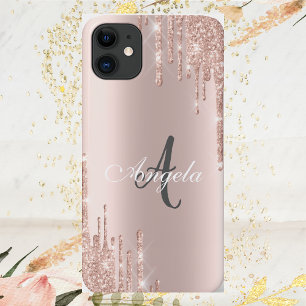 Moderne Glitter Drift Roos Gold, monogram iPhone 11 Hoesje