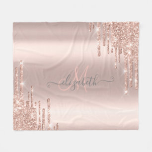Moderne Glitter Drift Roos Gold Monogram Fleece Deken