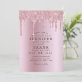 Moderne Glitter Drift Roos Gold Wedding Kaart (Staand voorkant)