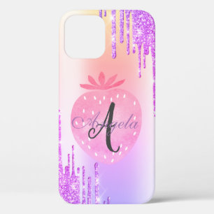 Moderne Glitter Drips,Ombre,Monogram Aardbei iPhone 12 Hoesje