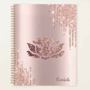 Moderne Glitter Drips Roze Goud Lotus Planner