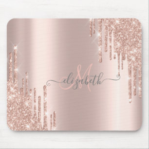 Moderne Glitter Drips Roze Goud Monogram Muismat