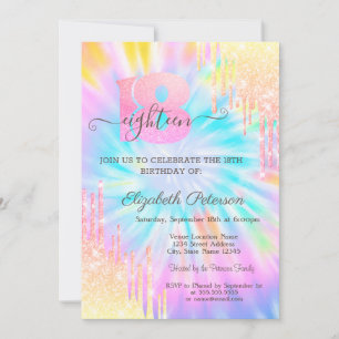 Moderne Glitter Drips Tie Dye 18e Verjaardag Kaart