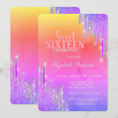 Moderne Glitter Drips Violet Ombre Sweet 16 Kaart (Voorkant / Achterkant)