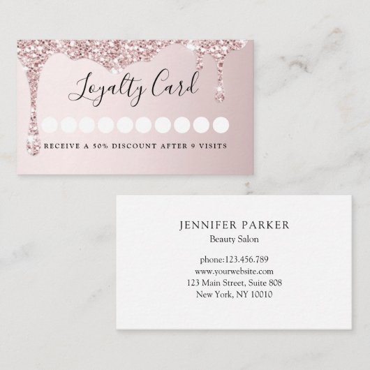 Moderne Glitter Drop Salon & Spa Loyalty Visitekaartje (Voorkant / Achterkant)