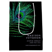 Moderne Glitter Feather Boho Chic Medium Cadeauzakje (Achterkant)