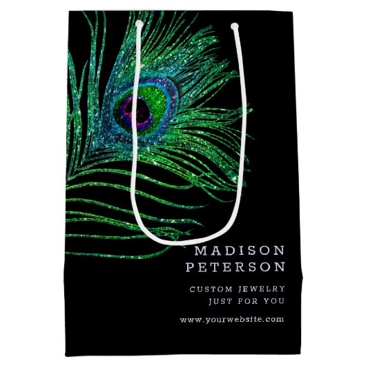 Moderne Glitter Feather Boho Chic Medium Cadeauzakje (Achterkant)