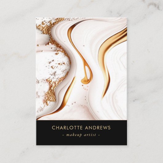 Moderne Glitter Goud Marmeren Salon QR Code Visitekaartje (Voorkant)