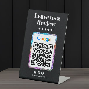 Moderne Glitter Haar Salon Google Reviews Qr Code Reclamebord Met Voetstuk