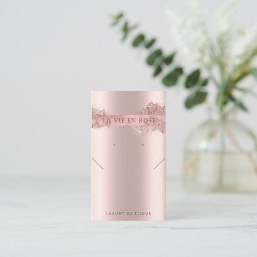 Moderne Glitter-kaart met oormerk ketting Visitekaartje (Staand voorkant)