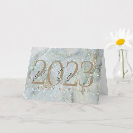 Moderne Glitter Marble Happy 2023-kaart Kaart (Kleine Plant)