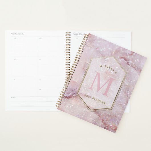 Moderne Glitter Marble Monogram Kalender & Planner (Display)