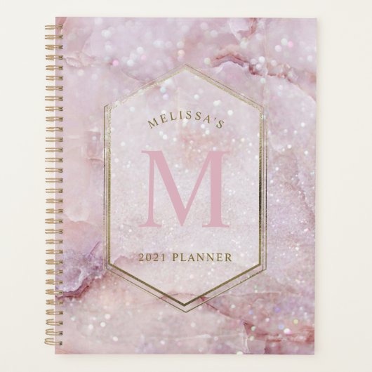 Moderne Glitter Marble Monogram Kalender & Planner (Voorkant)