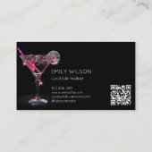 Moderne Glitter Martini Bartender Cocktail Ober Visitekaartje (Achterkant)
