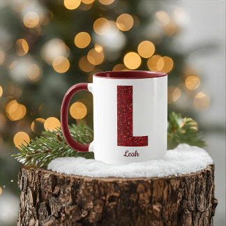 Moderne Glitter Monogram L Mok met Naam