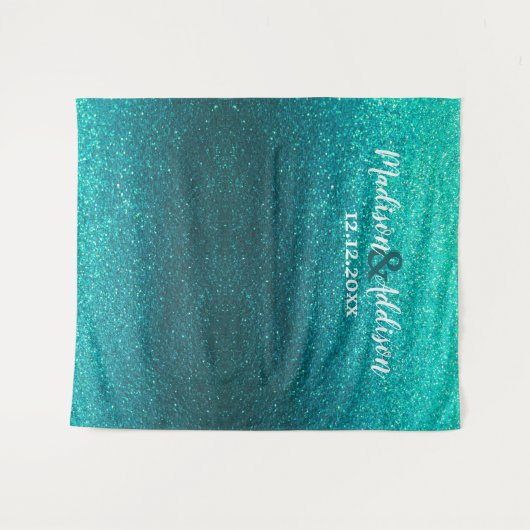 Moderne Glitter Ombre Bruiloften Foto Booth Achter Wandkleed (Voorkant (horizontaal))