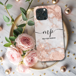 Moderne Glitter Ombre Marble Chic Monogrammed iPhone 13 Pro Max Hoesje