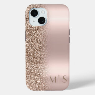 Moderne Glitter Ombre Roze Gouden Monogram