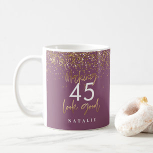 Moderne glitter paars en goud 45-jarige verjaardag koffiemok