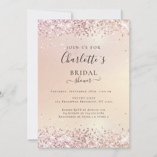 Moderne Glitter Pink (Imitat) Einladung Kaart (Voorkant)