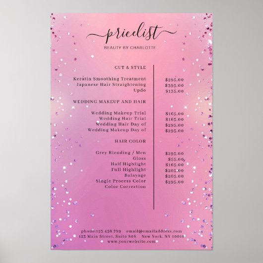 Moderne Glitter Price List Poster (Voorkant)