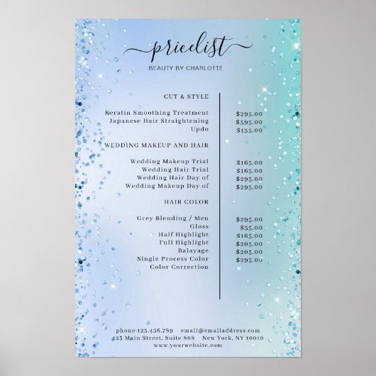 Moderne Glitter Prijslijst Poster (Voorkant)