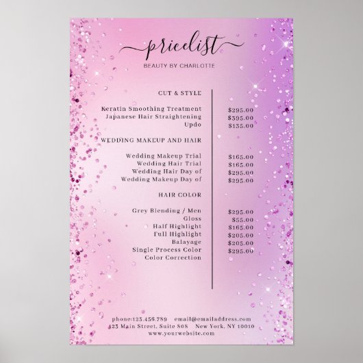 Moderne Glitter Prijslijst Poster (Voorkant)