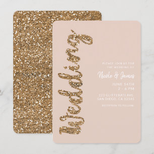 Moderne Glitter Roze Gouden Blush Bruiloft Kaart