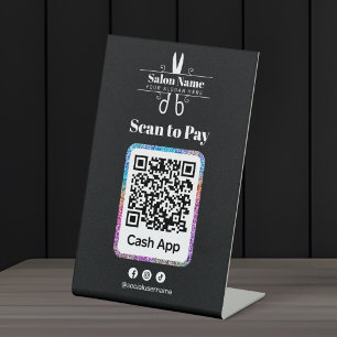 Moderne Glitter Salon Scan om te betalen Cashapp Q Reclamebord Met Voetstuk