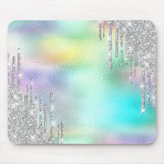 Moderne glitter Silver Drift Holographic Muismat (Voorkant)